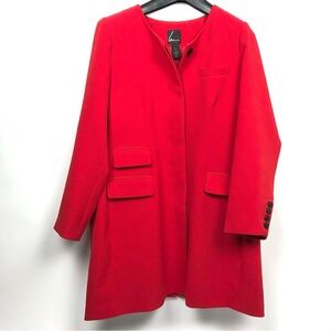 Lane Bryant Red Mid-Length Lined Dress Coat Hidden Buttons Faux Pockets Sz18/22